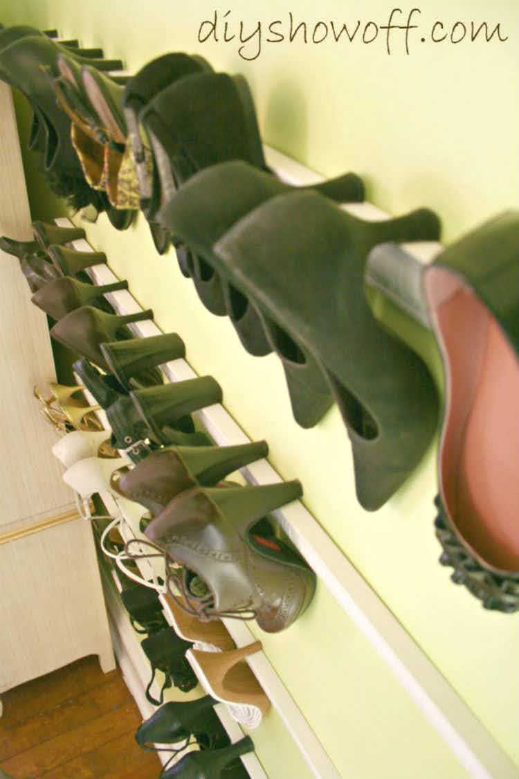 Use crown molding to make a shoe rack.