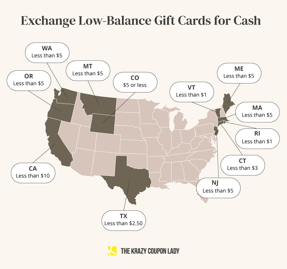 gift card hacks map graphic for states that exchange gift cards for cash