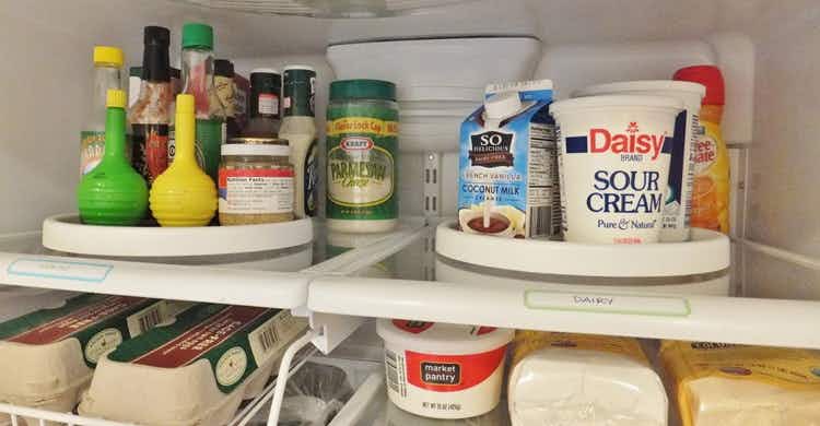 Keep a lazy Susan in your fridge to access condiments quickly.