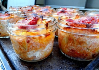 Freeze and bake individual portions of lasagna in mason jars.