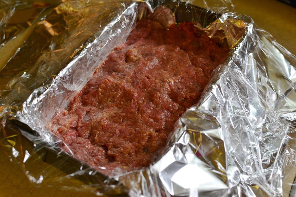 Form and freeze meatloaf in foil and plastic wrap.