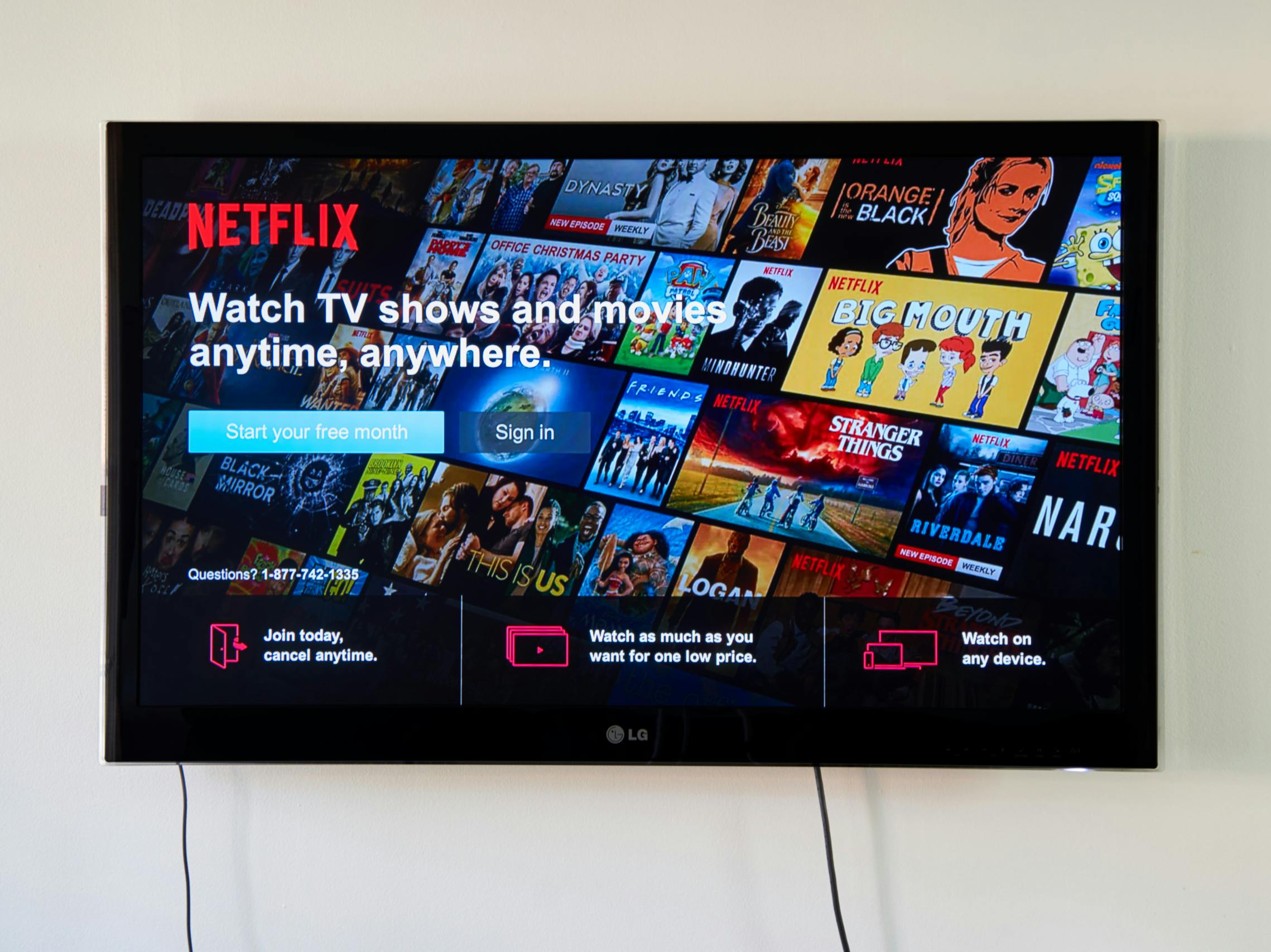 Netflix streaming service on a wall mounted tv