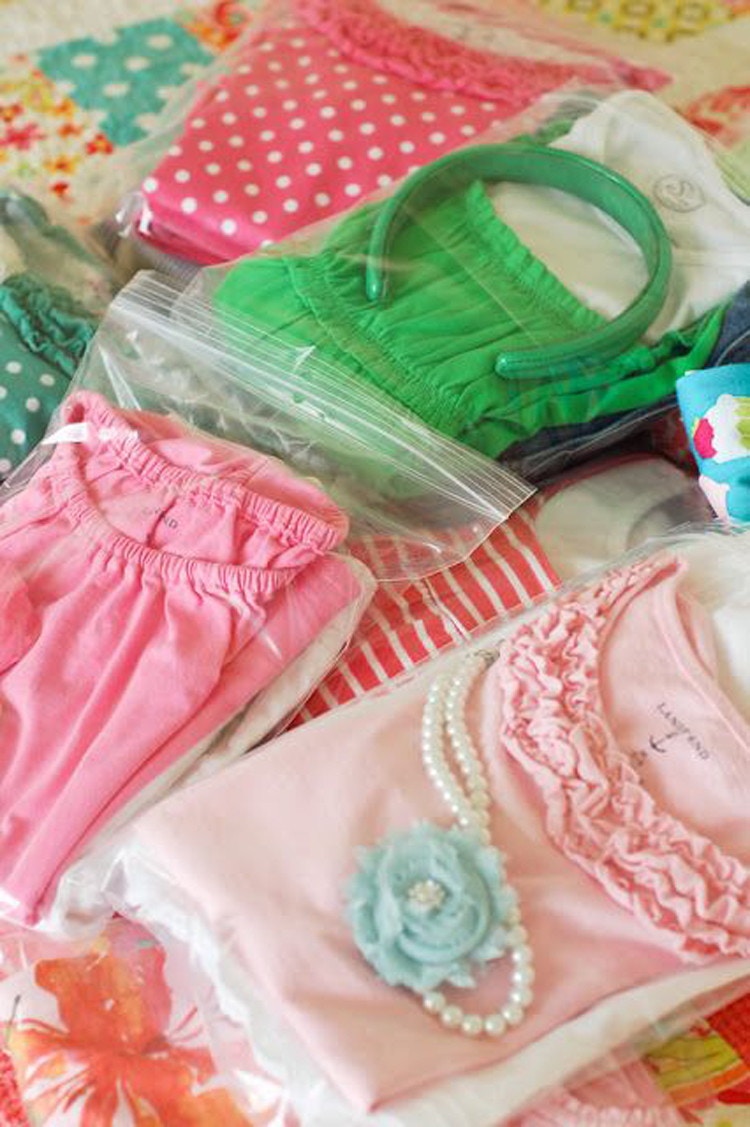 Organize outfits by day in resealable bags.