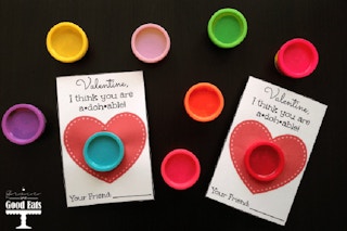 A Valentine's Day craft for kids using Play-Doh and printable cards