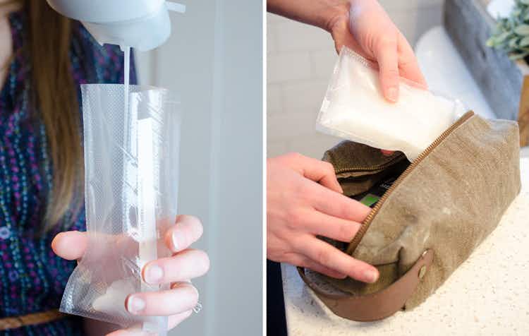 Make individual shampoo and soap travel packs with a Food Saver vacuum sealer.