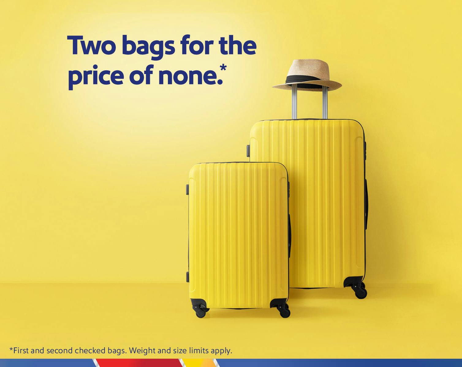 Southwest graphic showing two yellow suitcases free