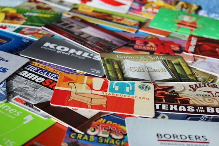 A stack of gift cards.