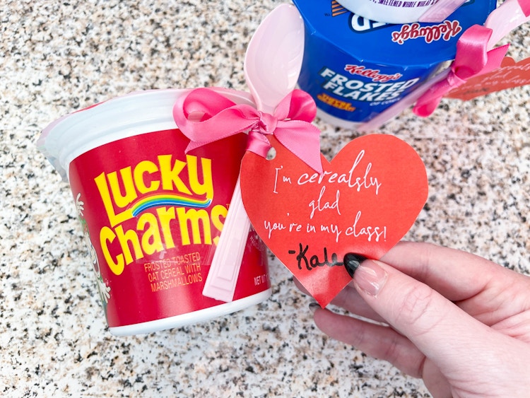 individual cereal made into valentines
