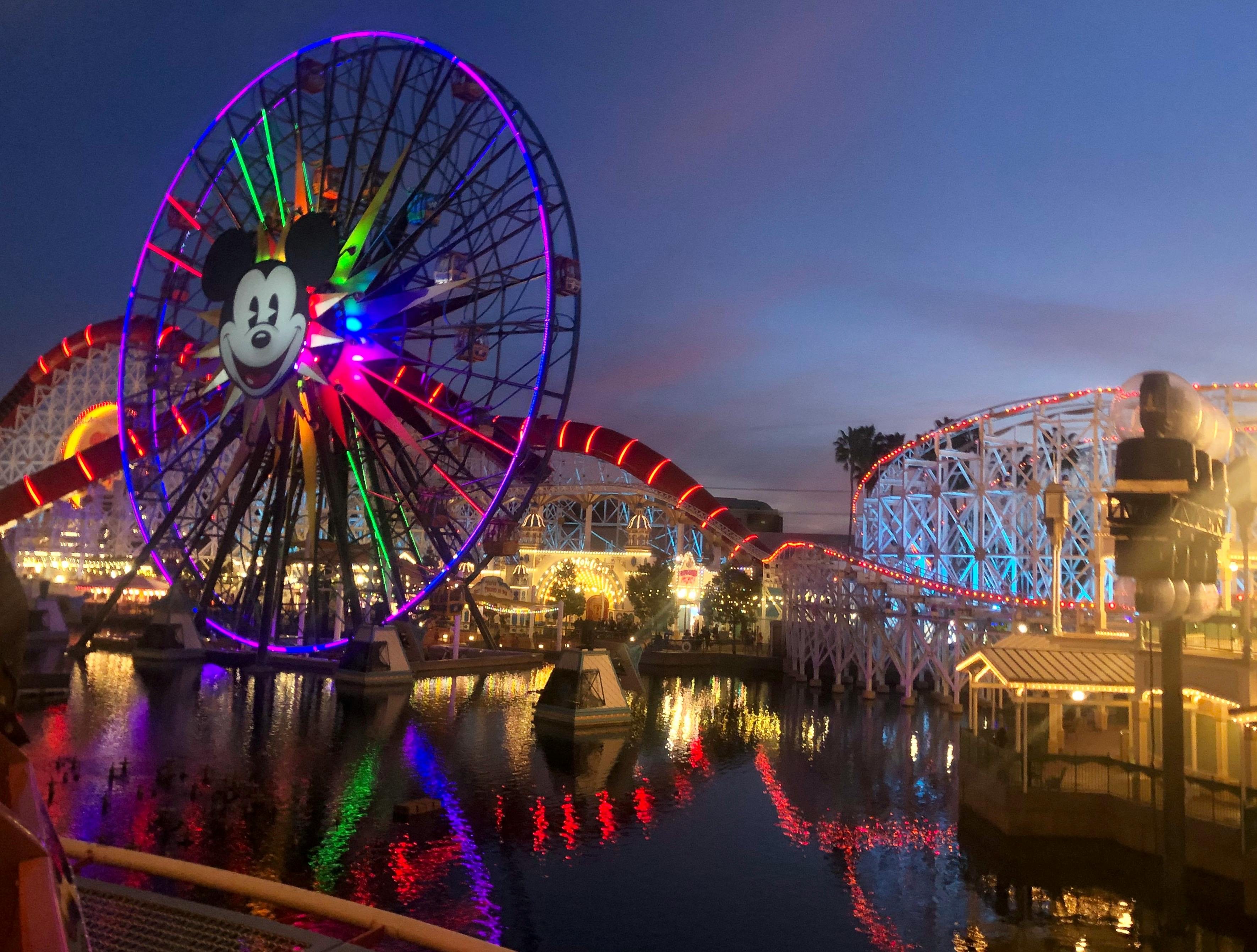 California Adventure park in Disneyland at sunset.