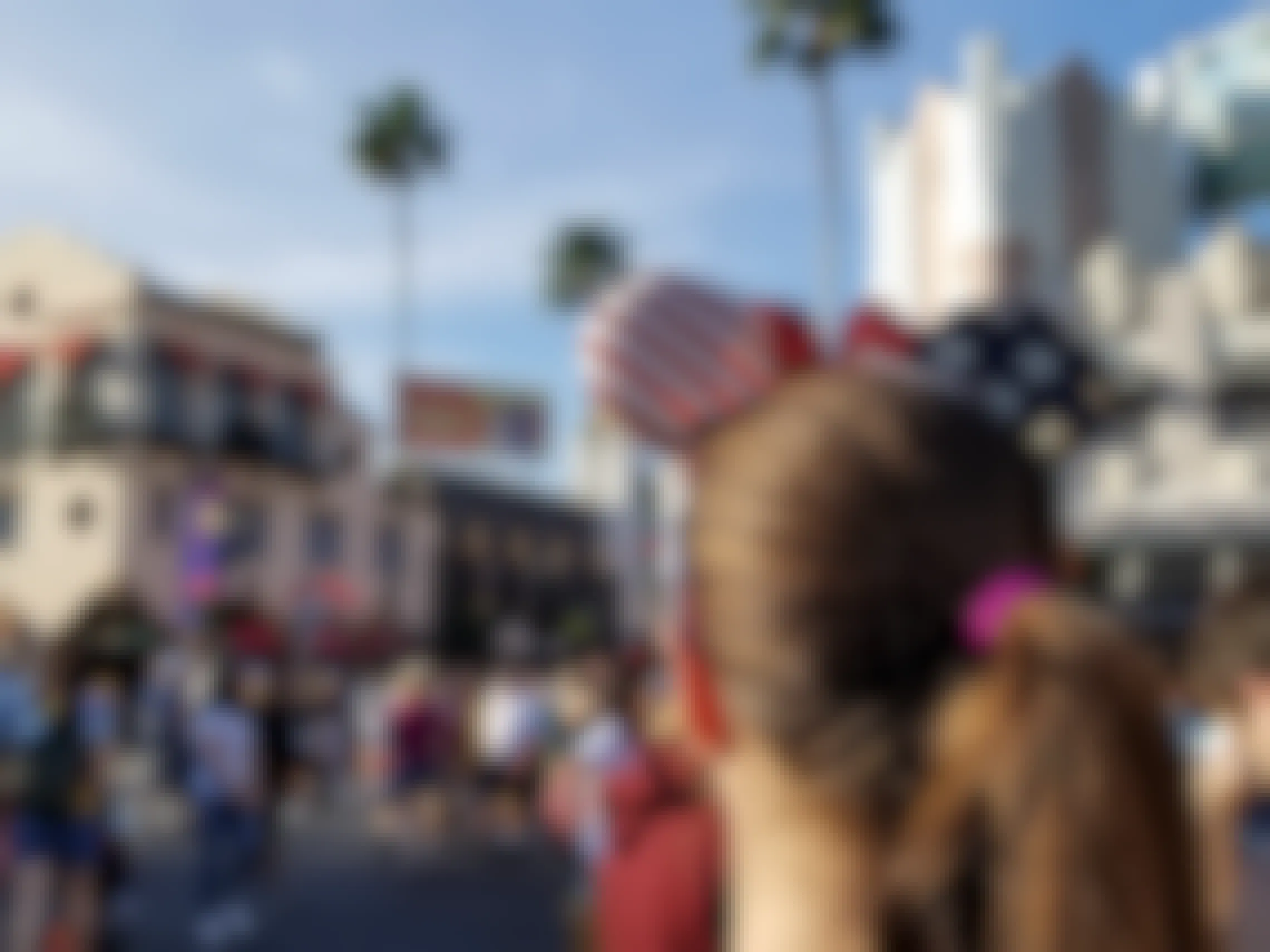 American flag printed Mickey Mouse ears on a woman in a Disney park.