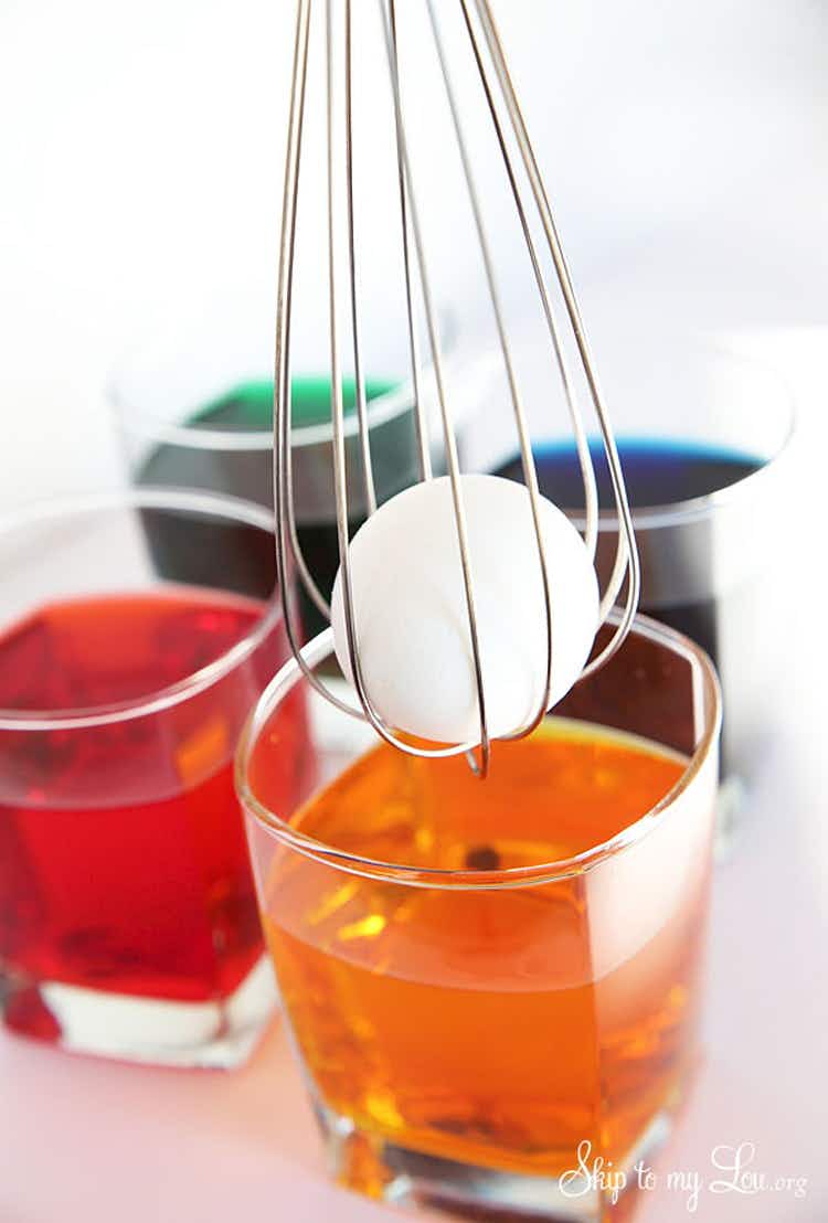 Make dying eggs easier for younger kid with a whisk.
