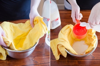 soak ink-stained fabric in a solution of milk and vinegar.