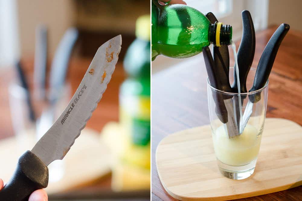  Use lemon juice to remove rust stains on kitchen knives.