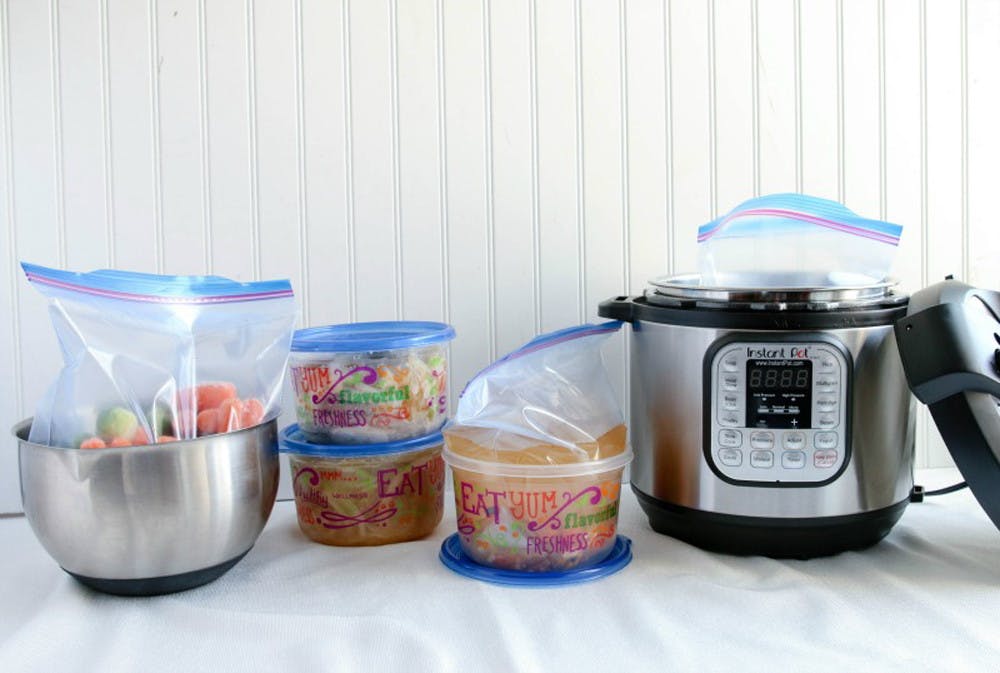 Freeze meals in round containers so they'll easily fit in your Instant Pot.