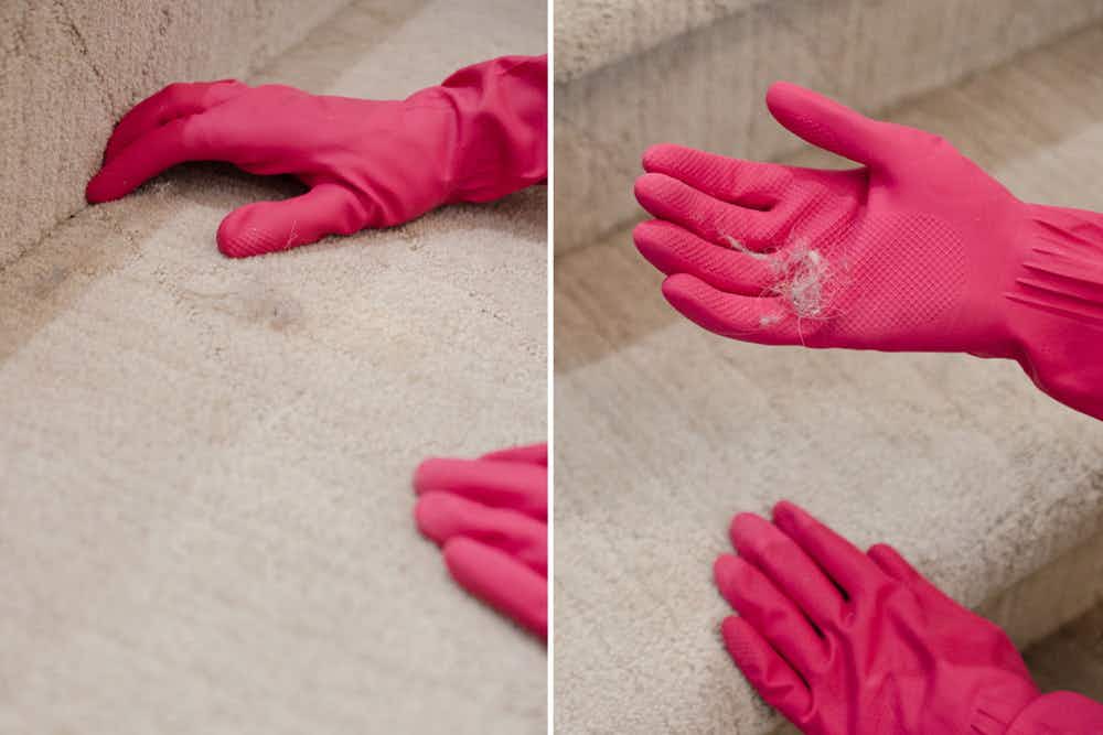 Wear rubber gloves to pick up what the vacuum doesn't.