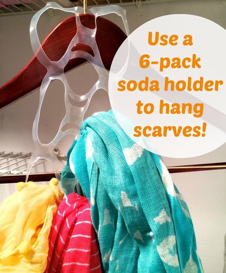Hang scarves with a 6-pack soda holder. 