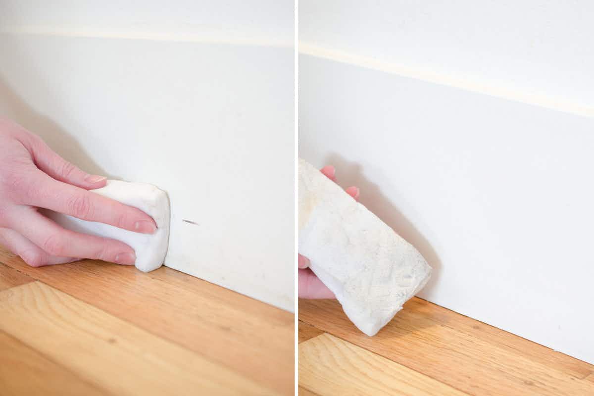 Remove scuffs from walls and baseboards.
