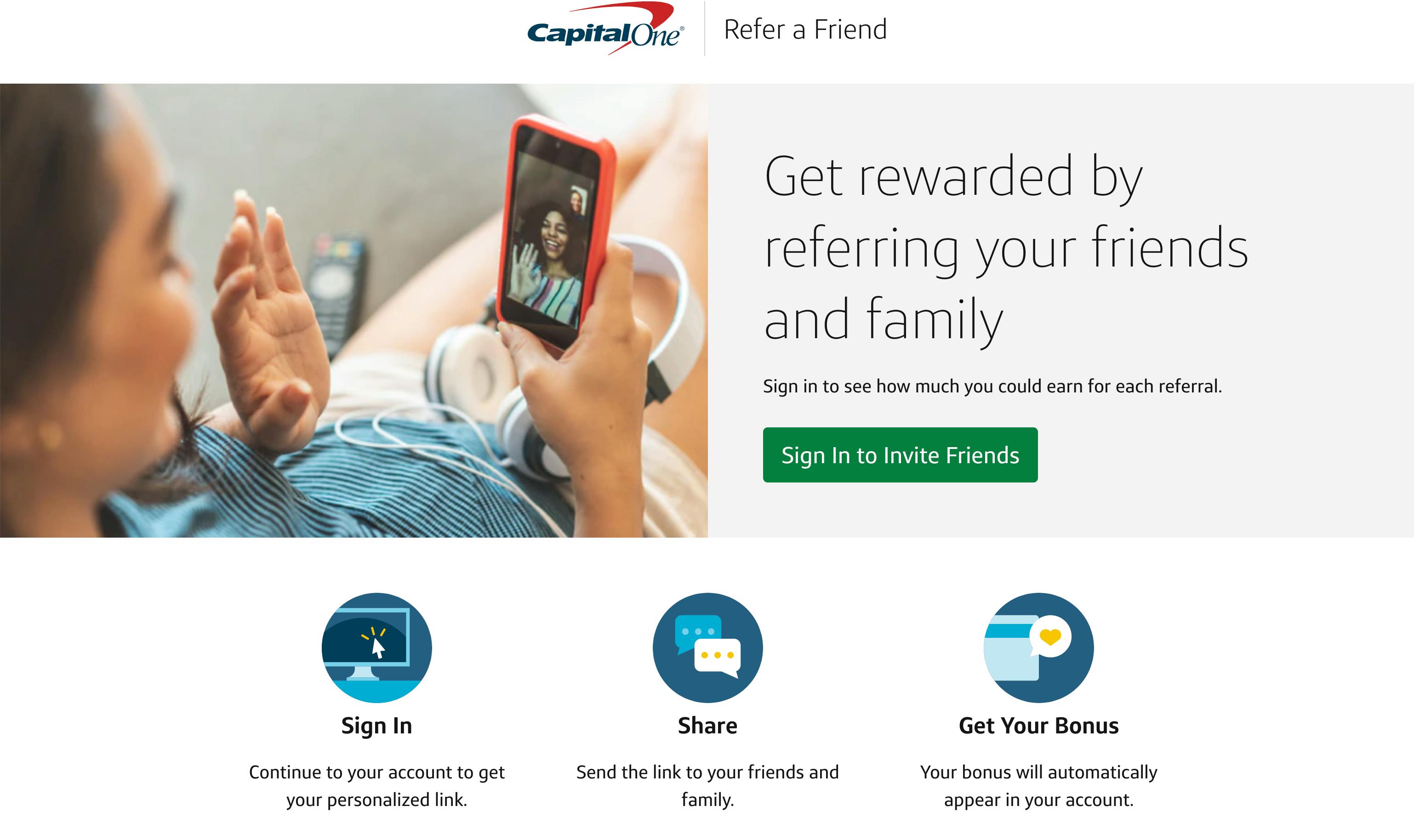 Capital One refer a friend signup page.