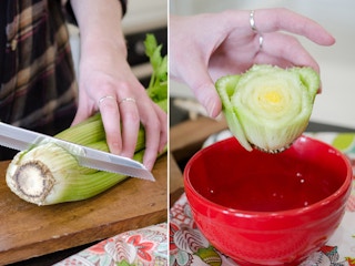 a person cutting celery
