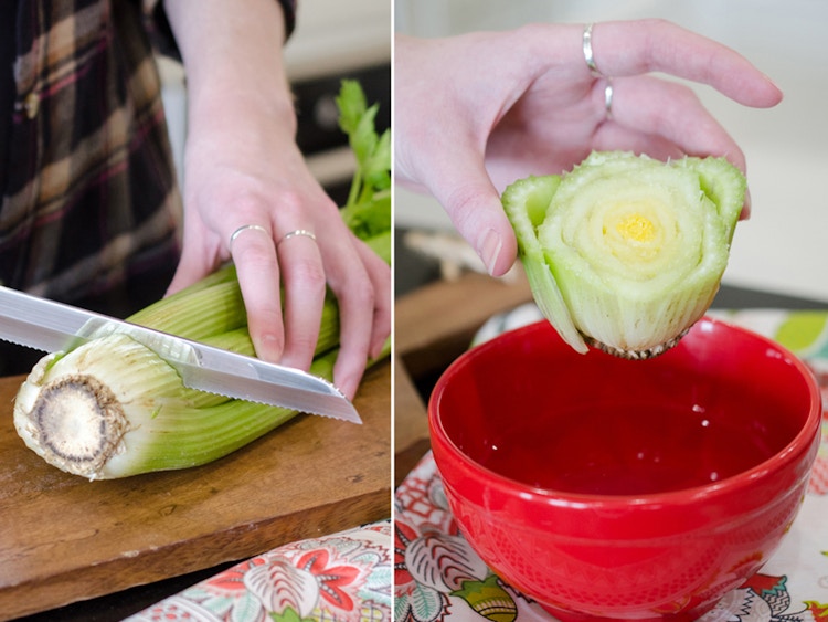 a person cutting celery