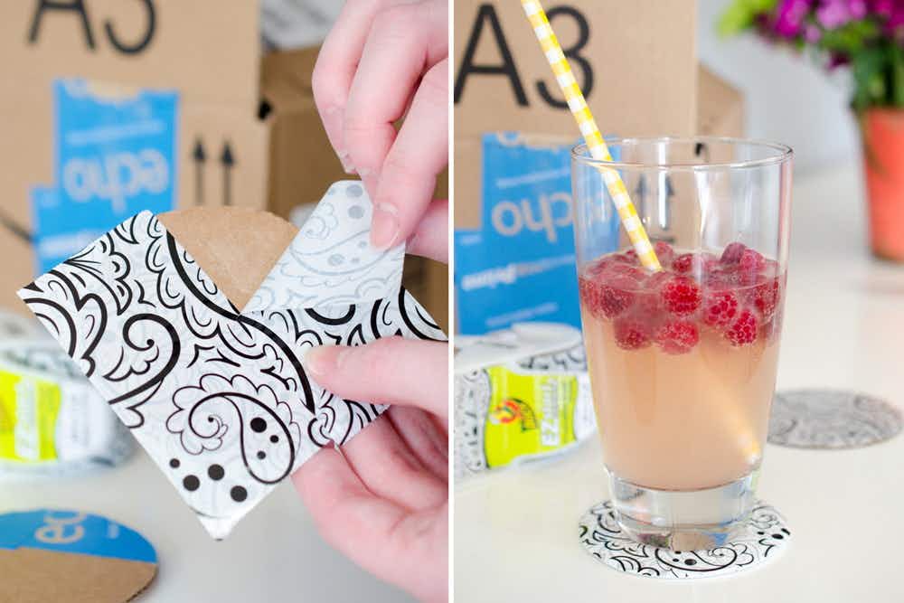 Make homemade coasters with cardboard.