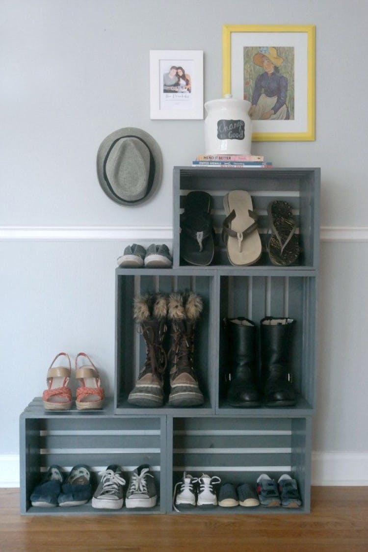 Build a shelf out of crates.