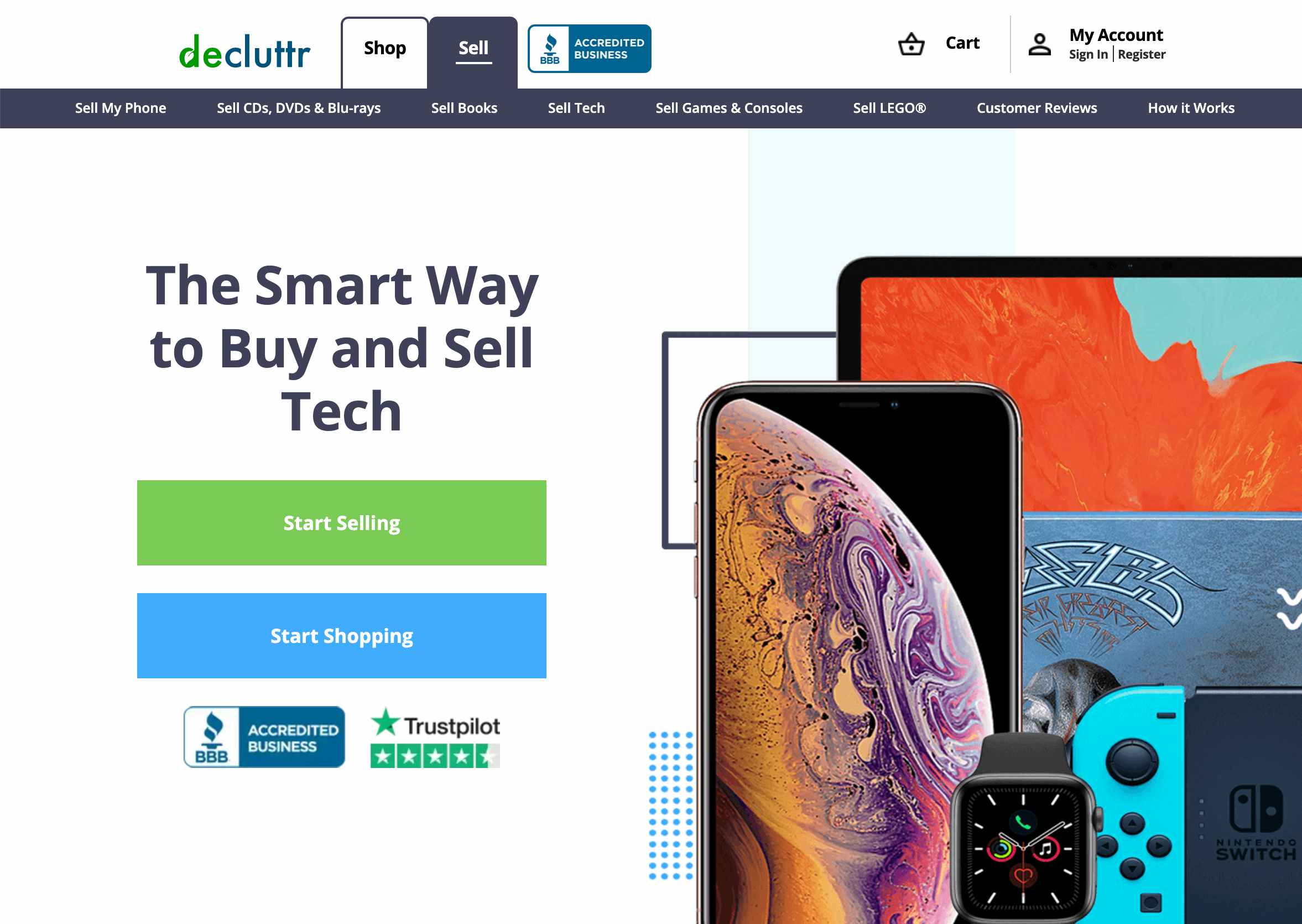 Screenshot of the Decluttr webpage.