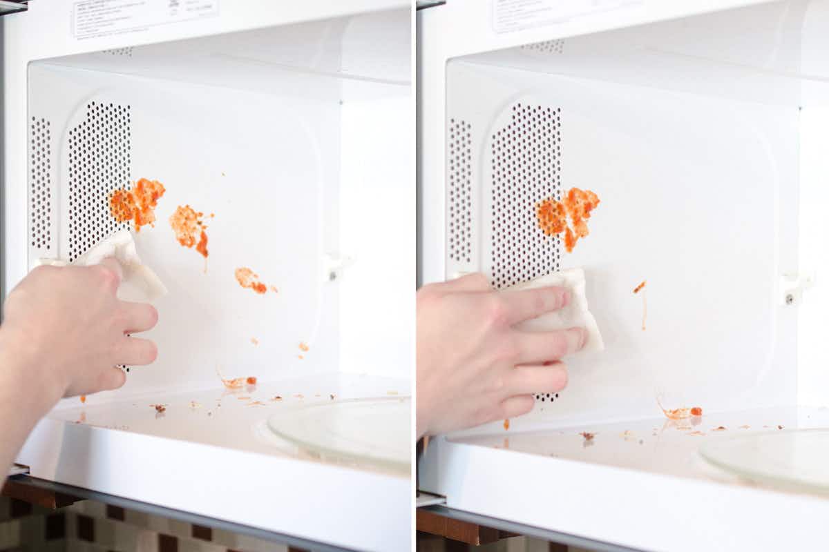 Wipe away stuck-on splatter stains in the microwave.