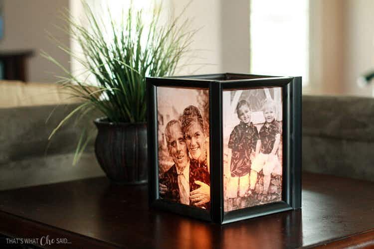 Use 4 picture frames and photos printed on vellum to make luminaries.