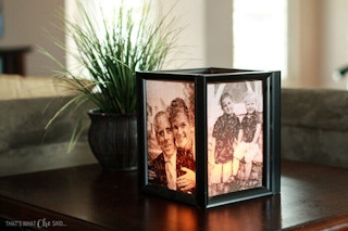 Use 4 picture frames and photos printed on vellum to make luminaries.