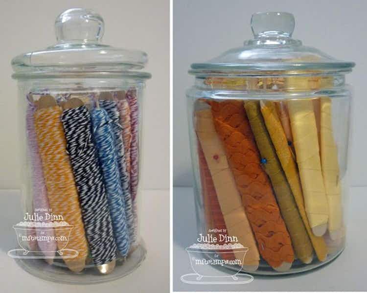 Store ribbon and thread neatly with popsicle sticks.
