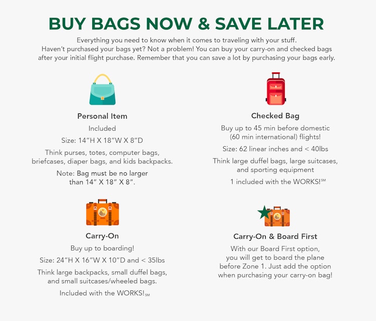 frontier airline buy bags now and save later policy