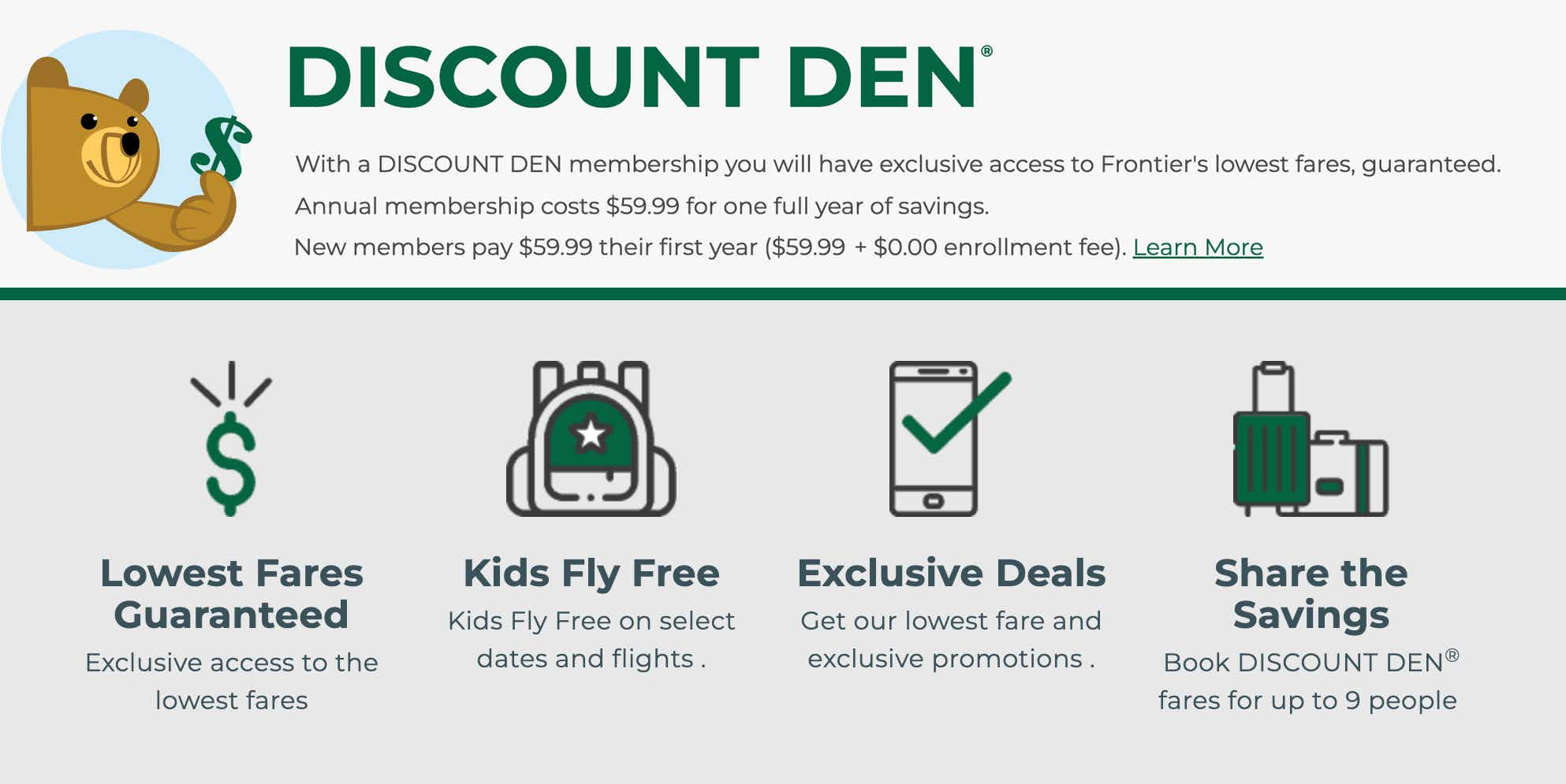 frontier airlines discount den details