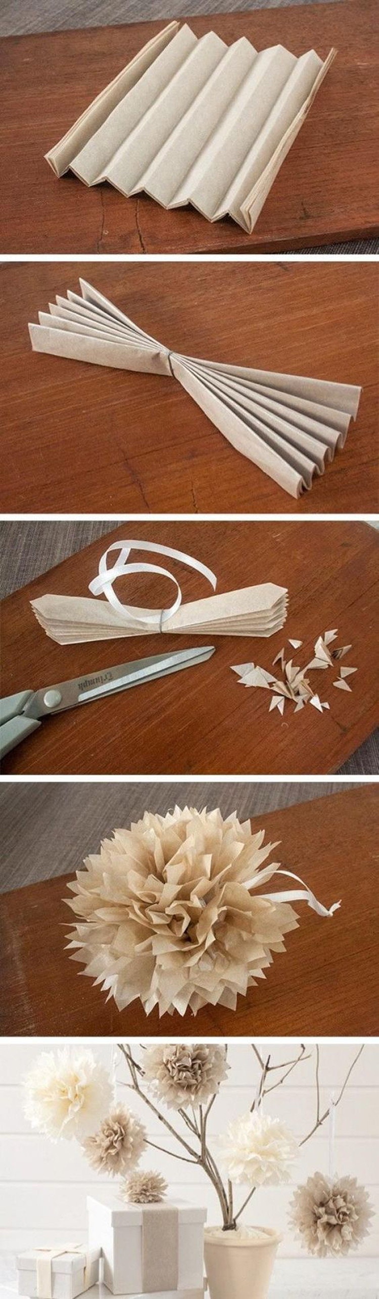 Make tissue-paper pom-poms for inexpensive decor.
