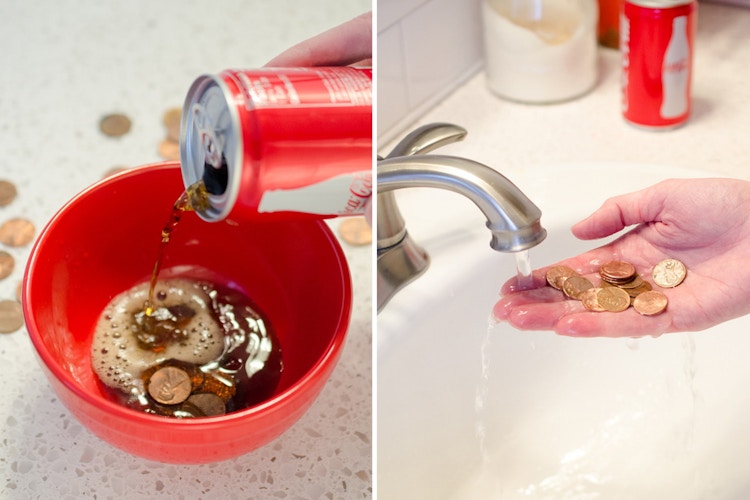 Remove tarnish from old pennies.