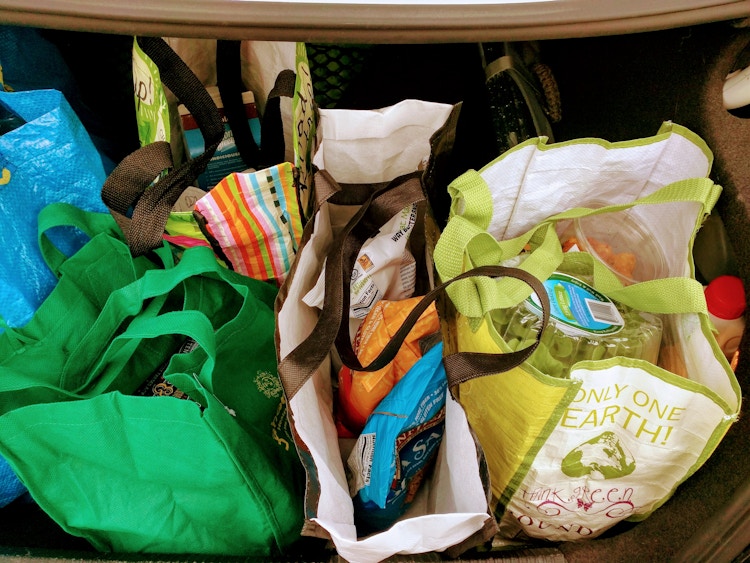 pile of grocery bags