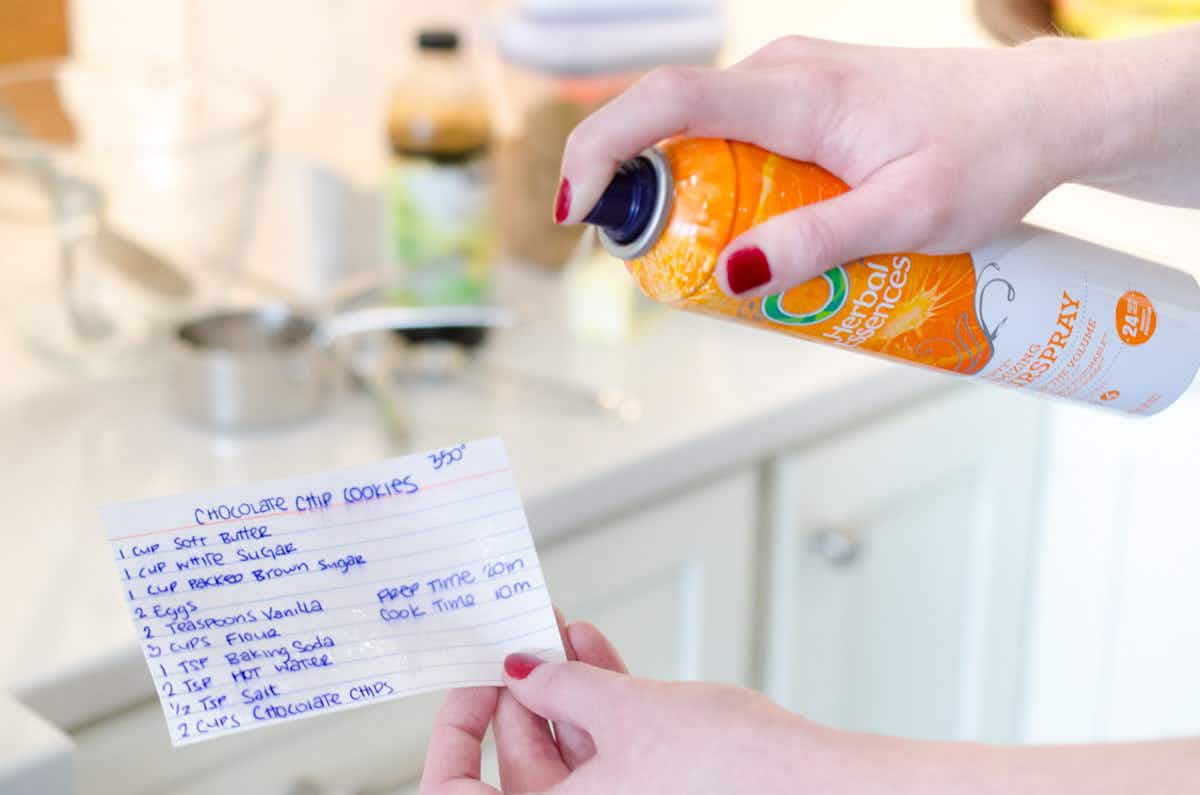 Protect recipe cards from food stains.