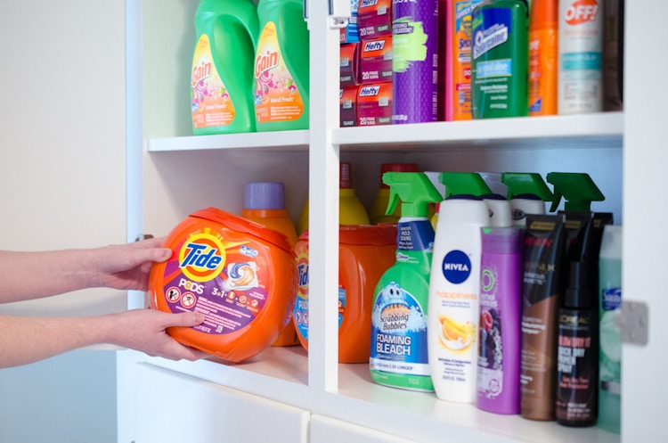 Dedicate one section of your linen closet to stockpile items.