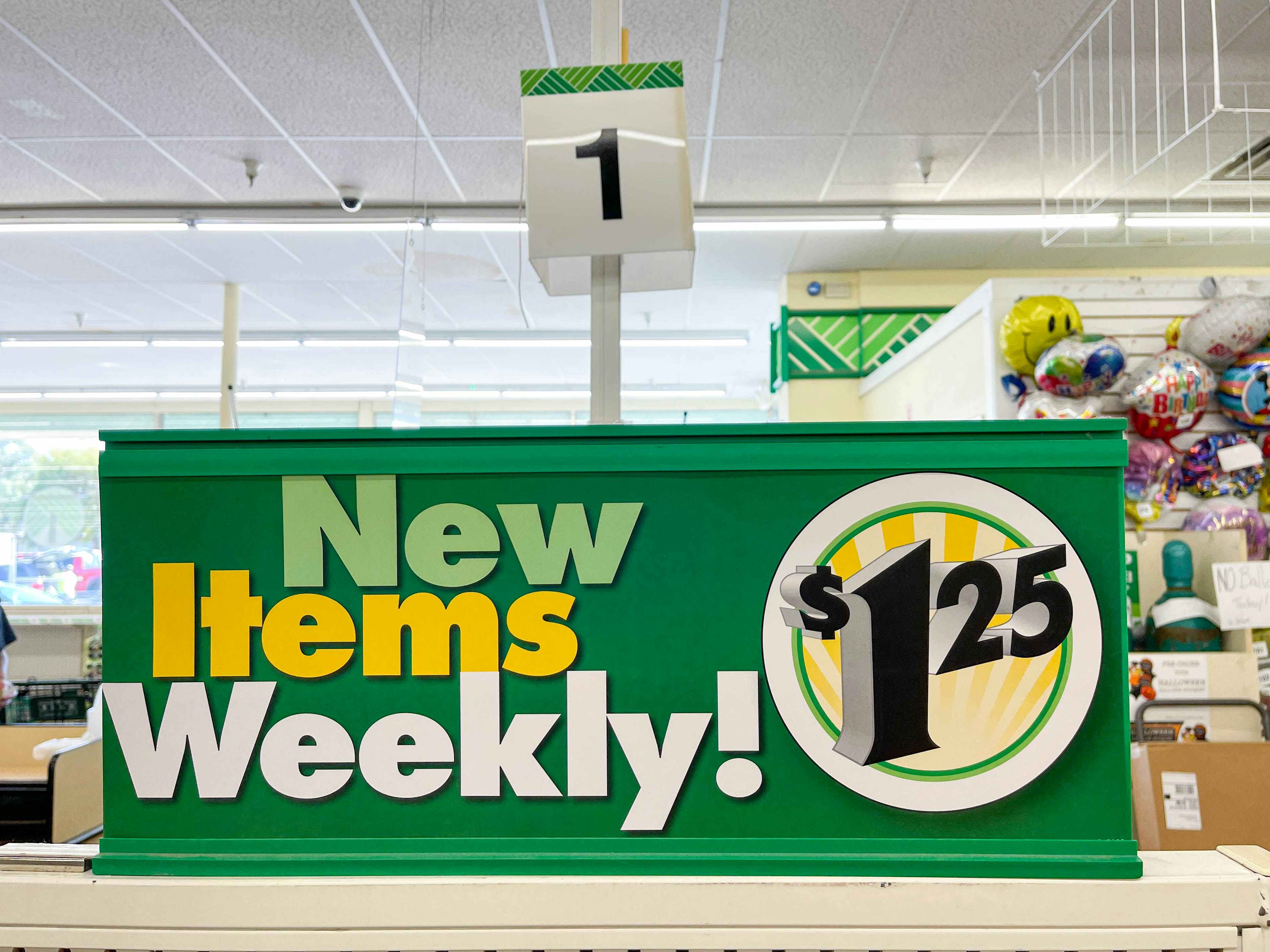 A new items weekly dollar tree price sign