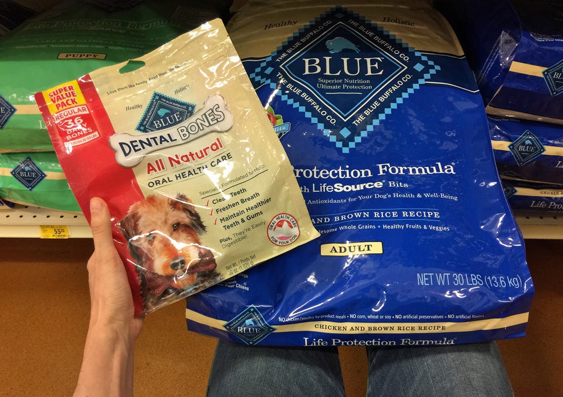 blue dog food bag