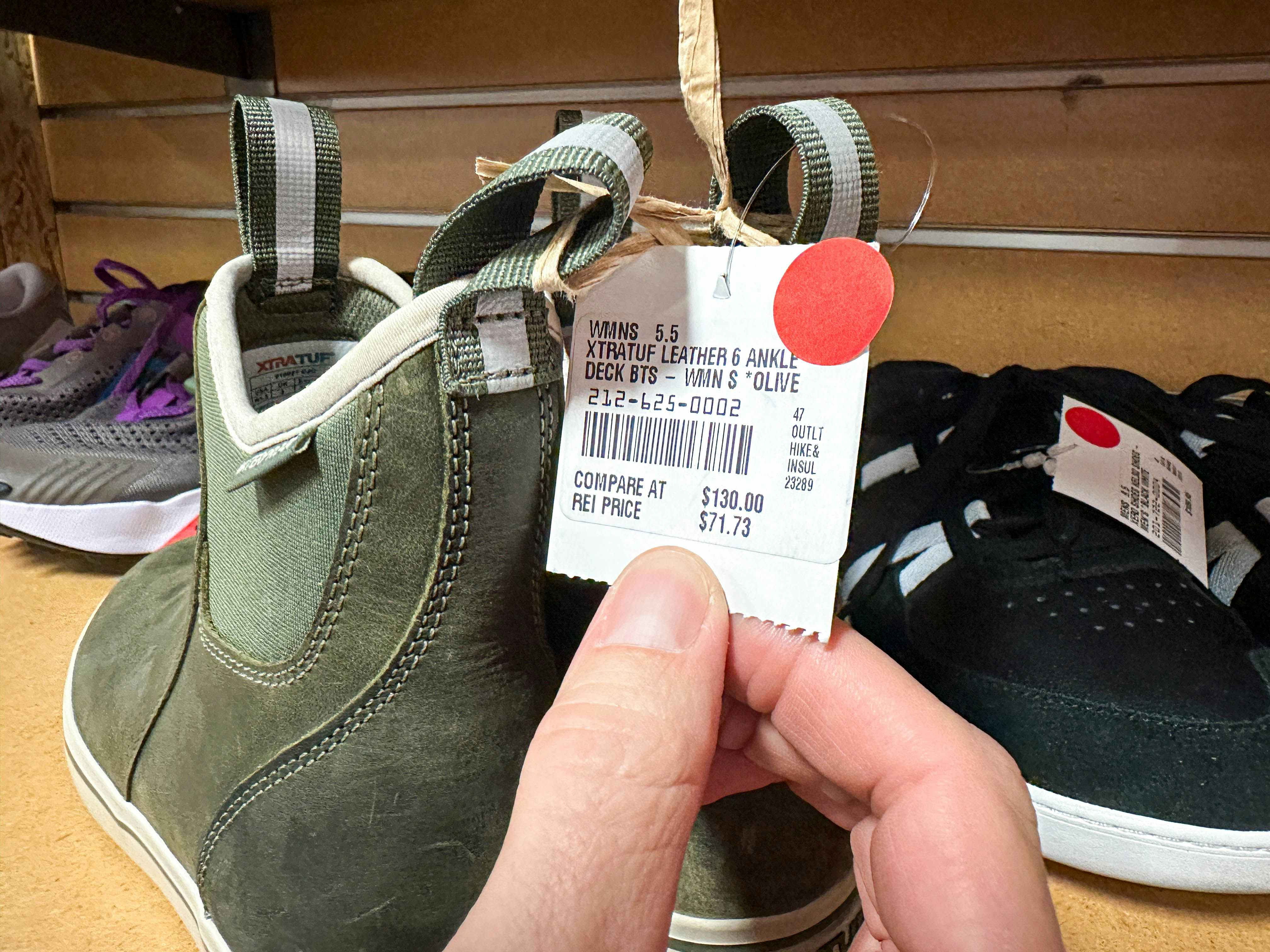 shoes with red tag in rei 