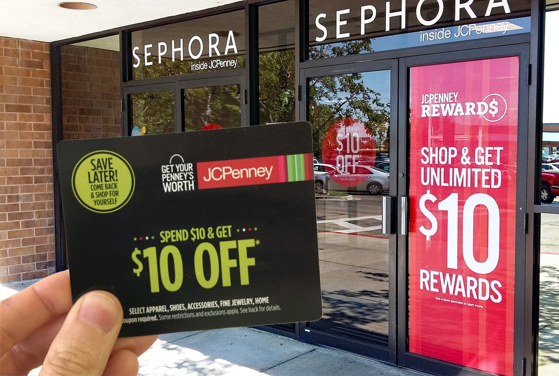 JCPenney allows up to ten $10 Reward coupons per transaction.