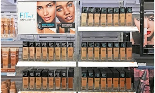 Store shelves with Maybelline Fit Me Foundation.