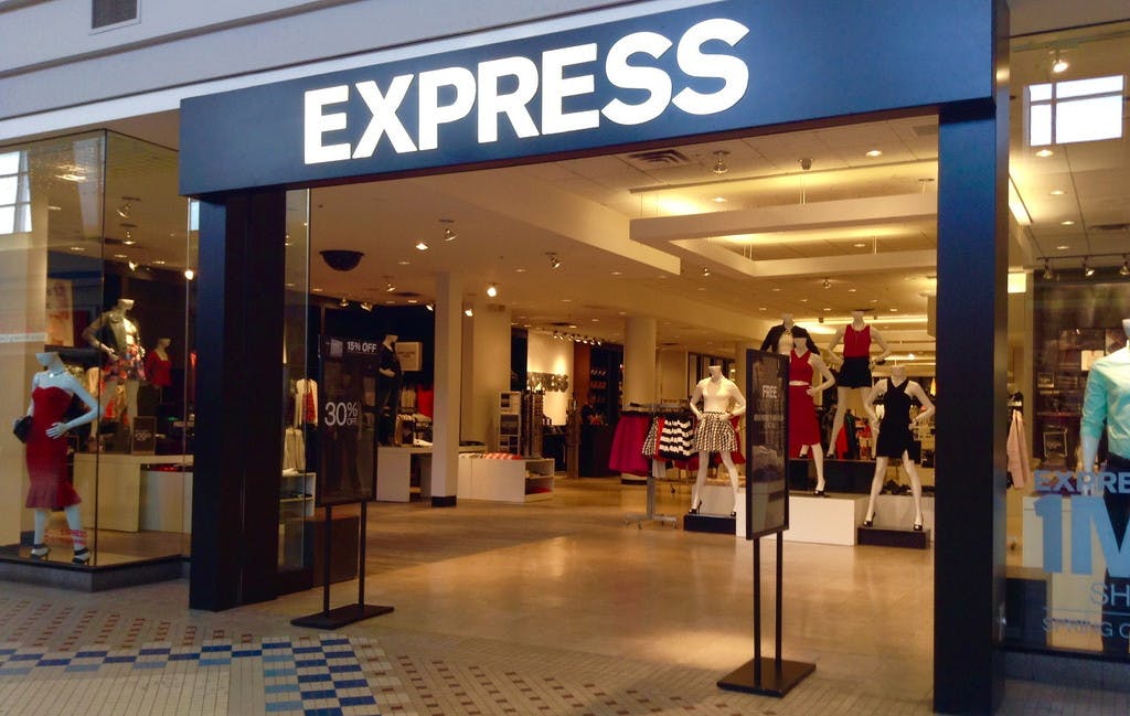 express clothing store entrance in mall