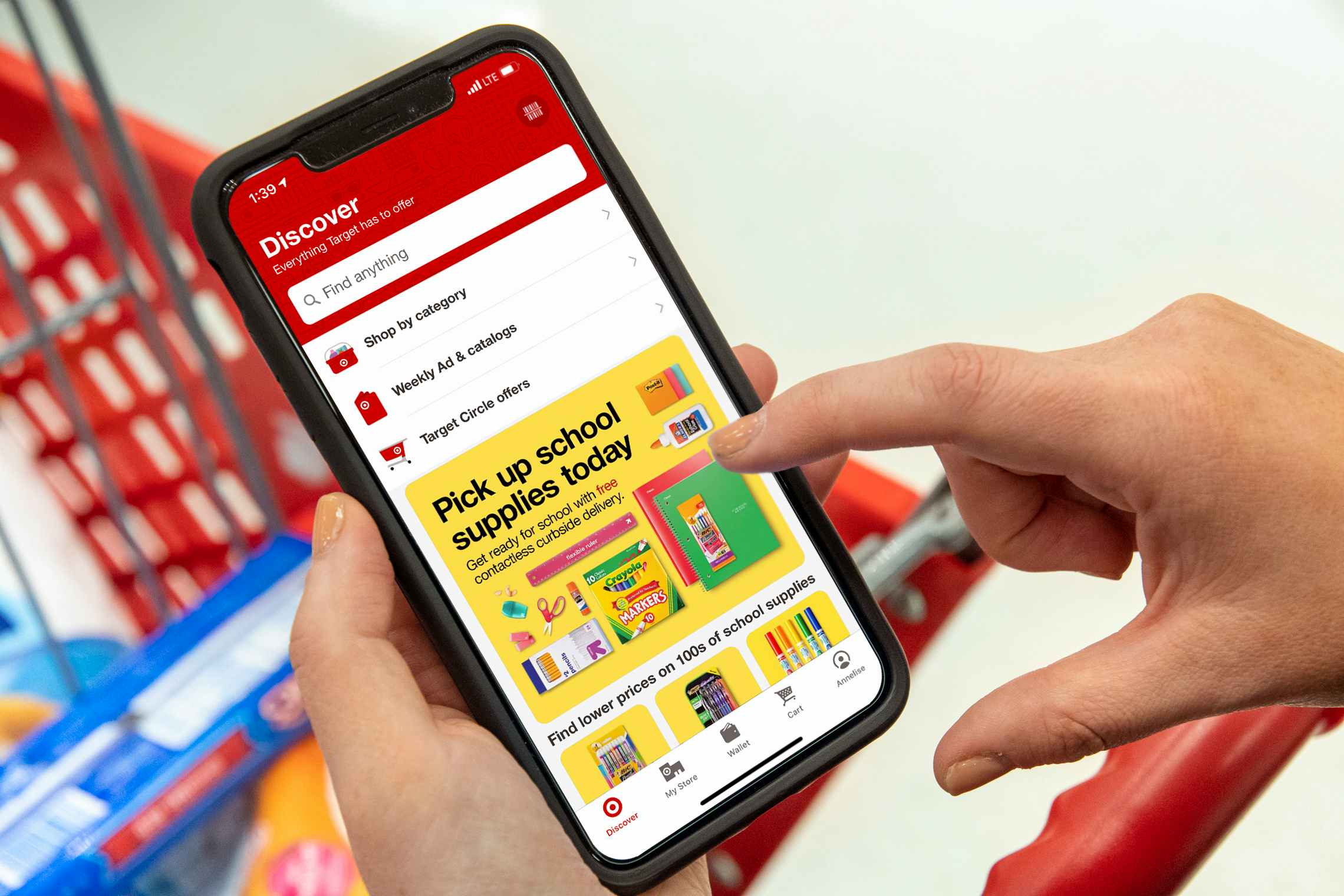 Target app with the back to school page open on the screen.