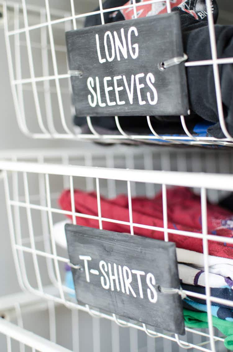 Keep clothes organized with labels.