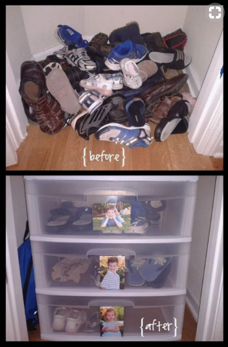 Use photos to label shoe bins.