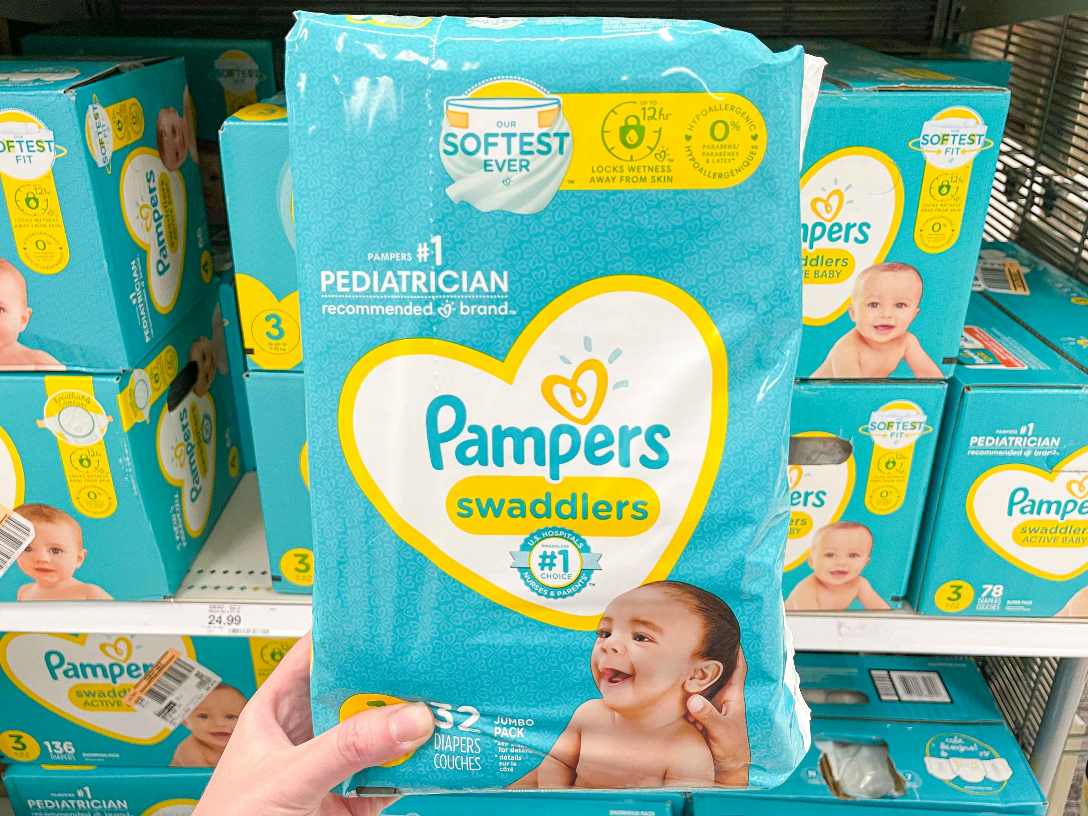 Papers baby diapers at Target.