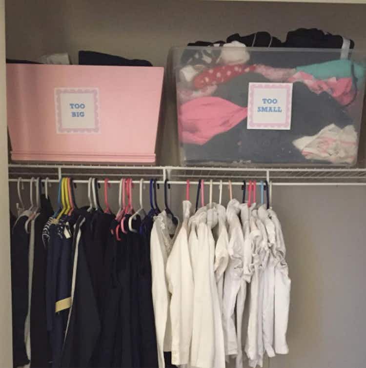 Keep "too big" and "too small" clothes bins.