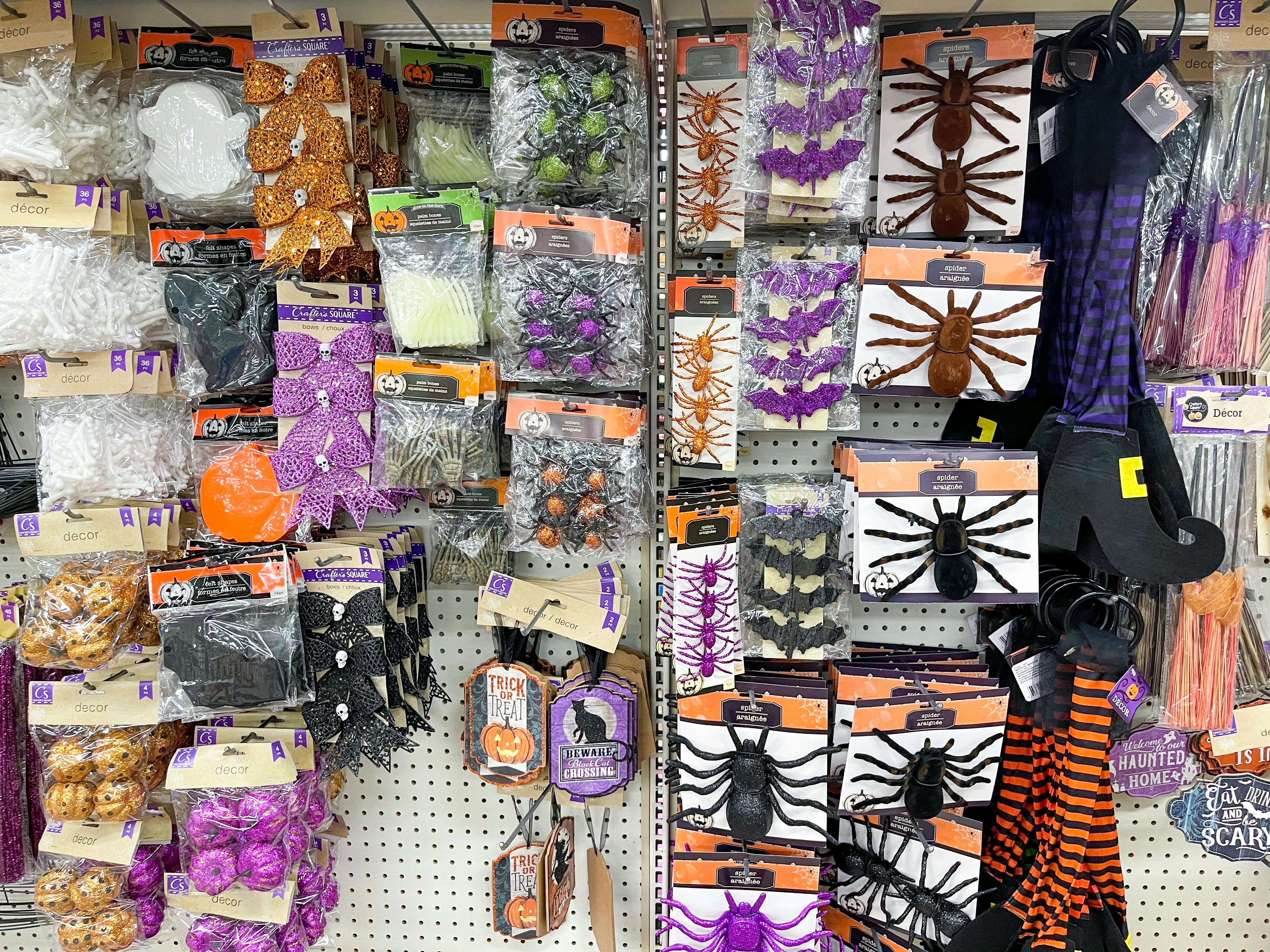 Craft supplies and Halloween decor for sale at dollar tree.